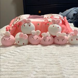 Kawaii bunnies pillow. Perfect for sleepovers! Plushies fit in pillow.